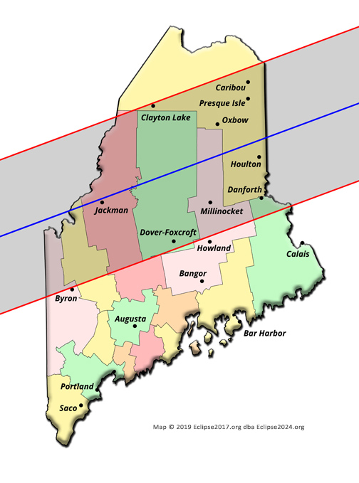 The 2024 total eclipse path through Maine