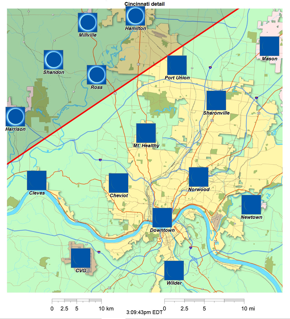 Detailed Interactive 2024 eclipse map for Cincinnati