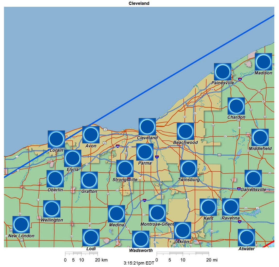 Mapa interactivo del eclipse de 2024 de Cleveland