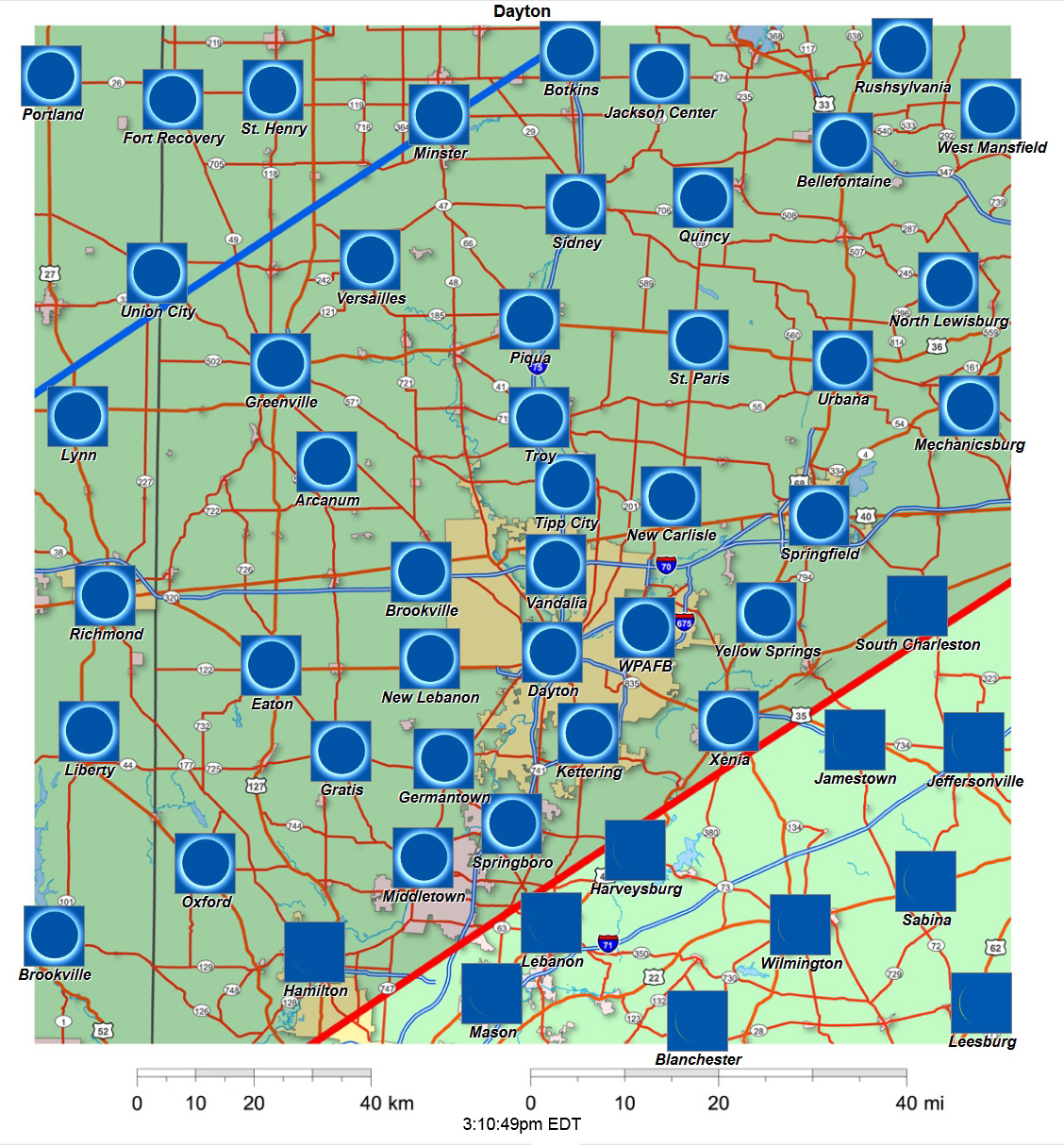 Interactive 2024 eclipse map for Dayton