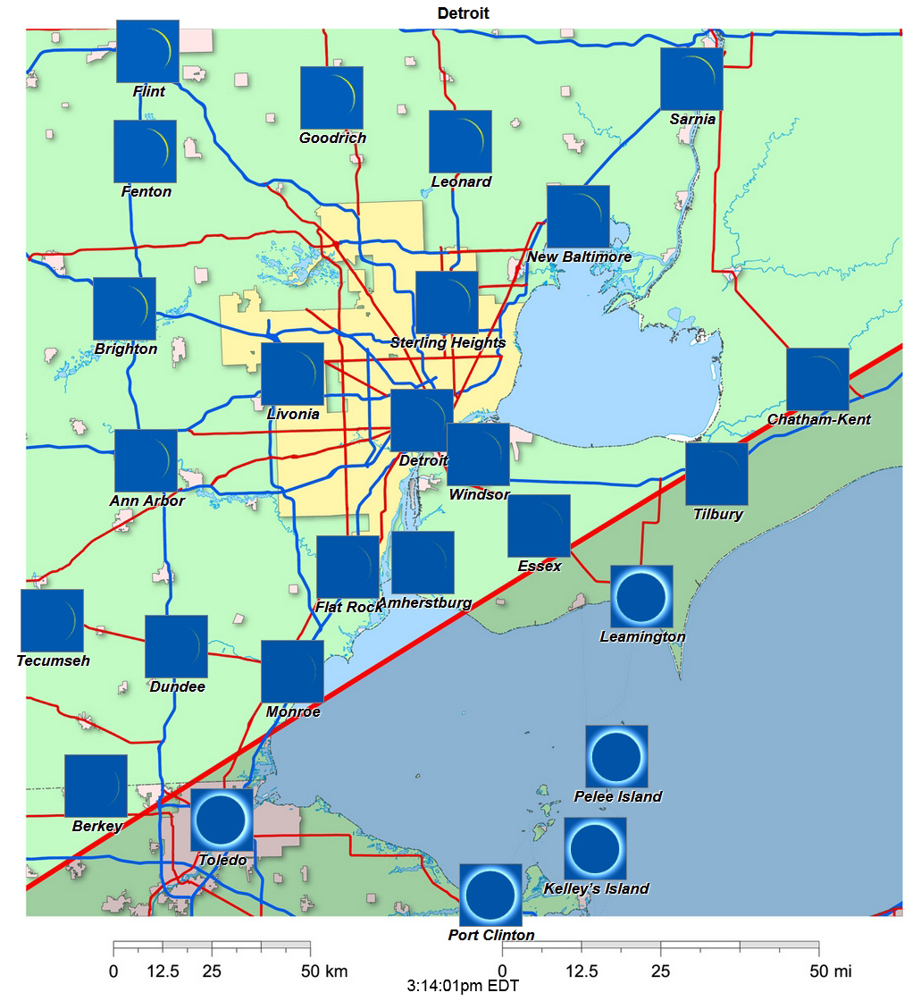 Carte interactive d'éclipse de 2024 pour Detroit
