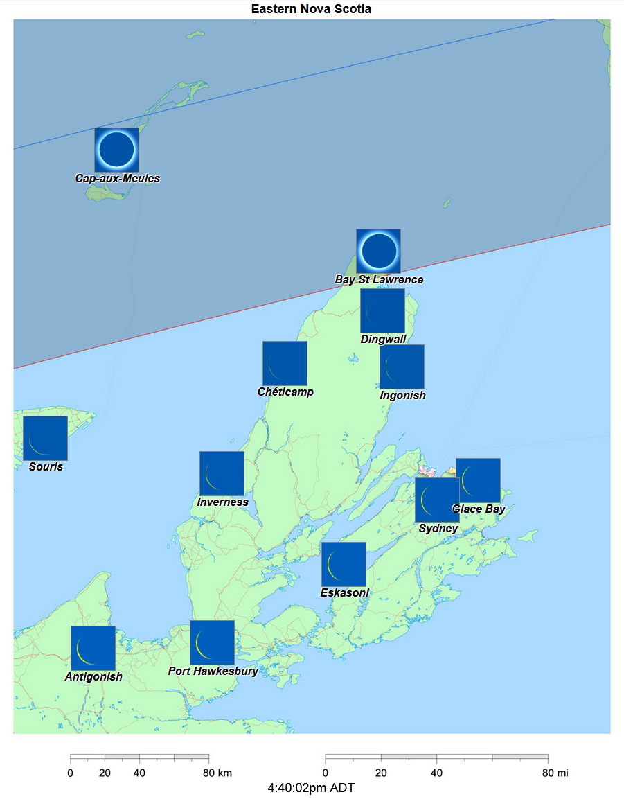 Carte interactive d'éclipse de 2024 pour l'Est de la Nouvelle-Écosse