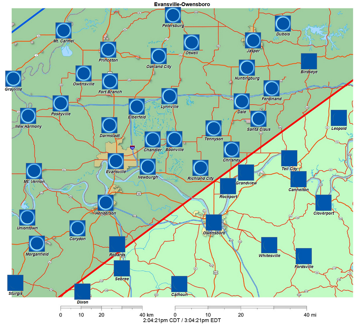 Interactive 2024 eclipse map for Owensboro