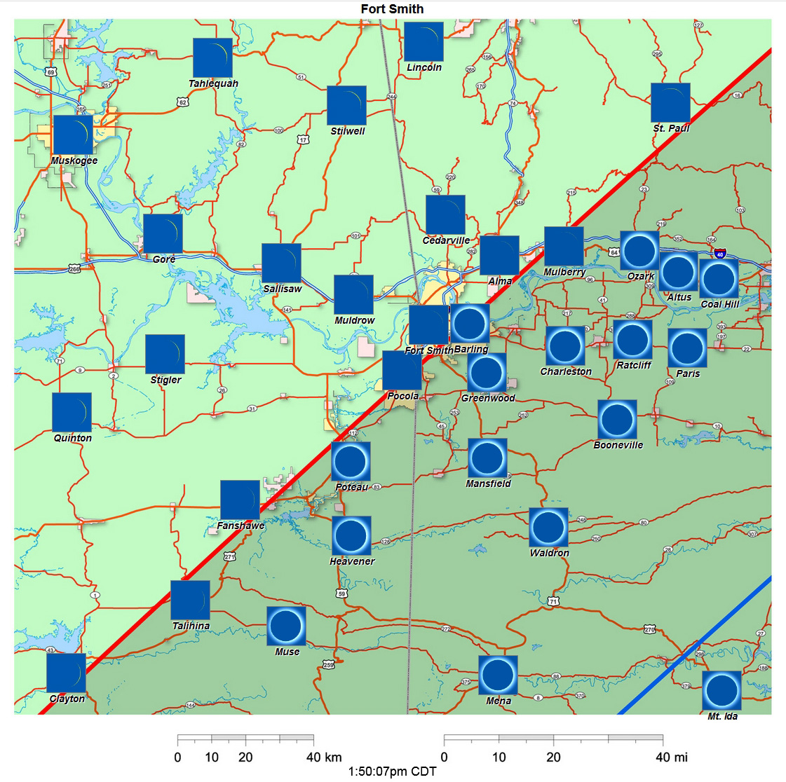 Interactive 2024 eclipse map for Fort Smith