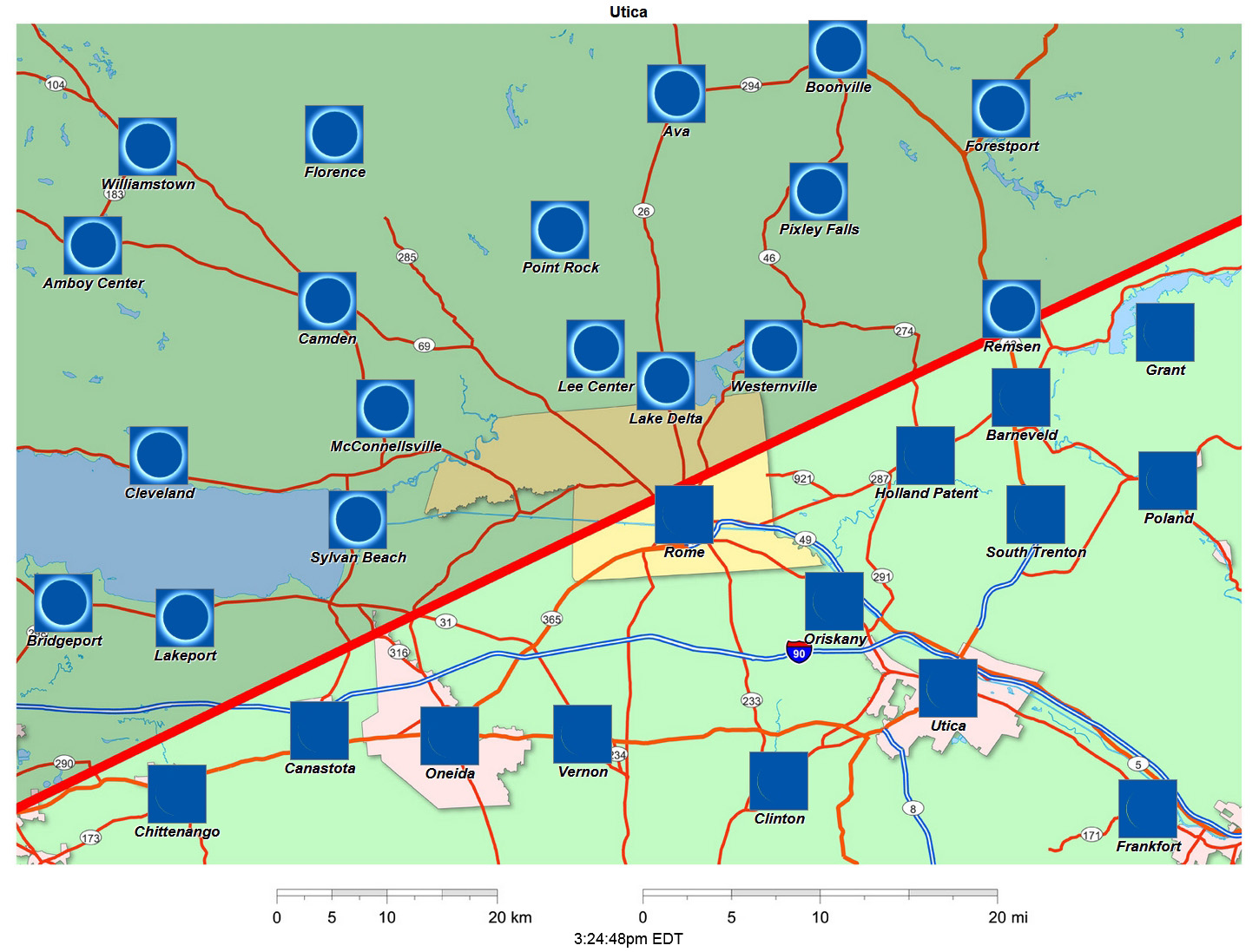 Interactive 2024 eclipse map for Utica-Rome