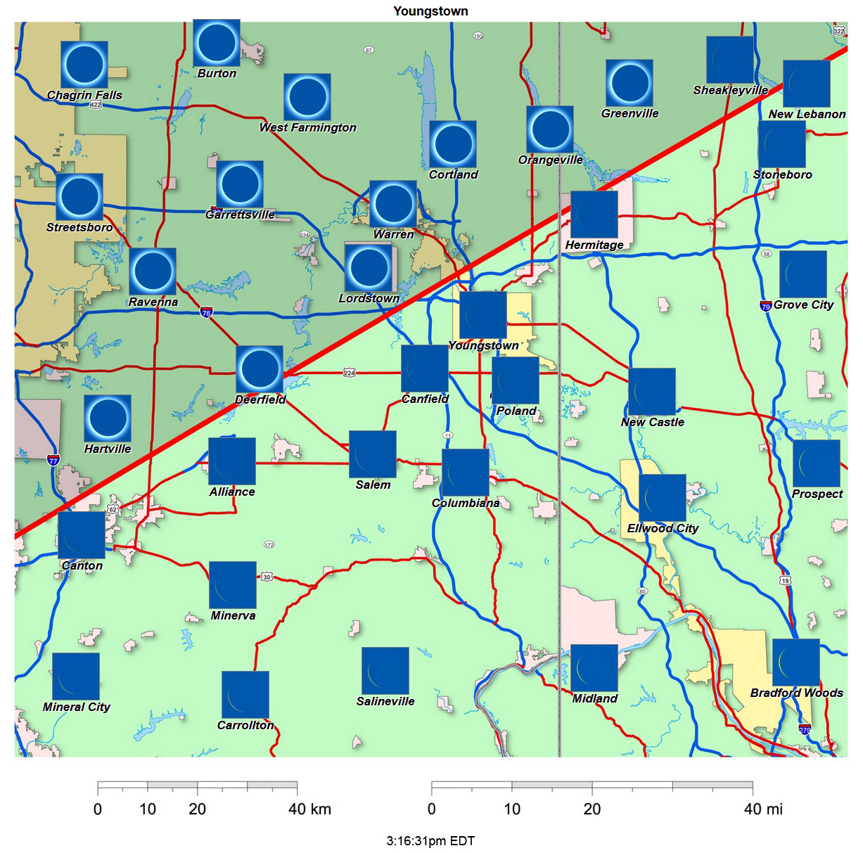 Interactive 2024 eclipse map for Youngstown